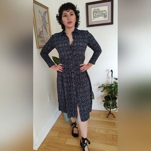 Vintage psychedelic print button down fit and flare dress